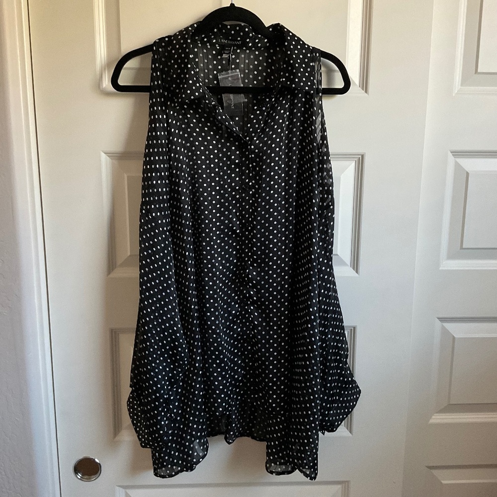Lane Bryant Black Polka Dot Cold Shoulder Sheer Button Up Blouse‎ - Size 18/20